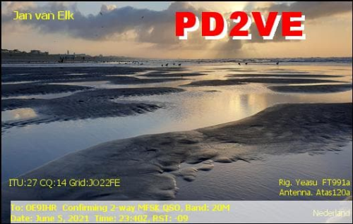 Callsign=PD2VE VisitorCallsign=OE9IHR QSODate=2021-06-05 23 40 00 0 Band=20M Mode=MFSK