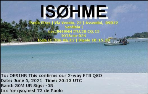 Callsign=is0hme VisitorCallsign=OE9IHR QSODate=2021-06-05 20 13 00 0 Band=30M Mode=FT8