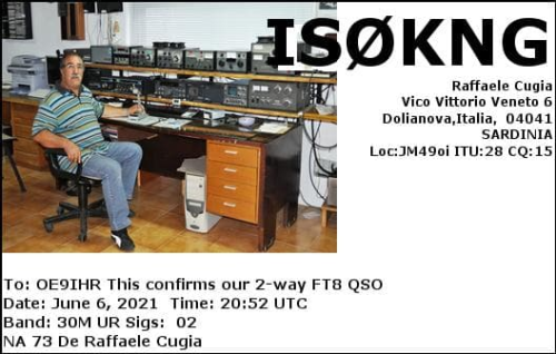Callsign=is0kng VisitorCallsign=OE9IHR QSODate=2021-06-06 20 52 00 0 Band=30M Mode=FT8