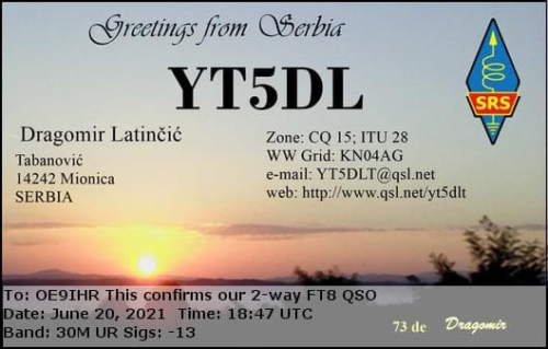 Callsign=YT5DL VisitorCallsign=OE9IHR QSODate=2021-06-20 18 47 00 0 Band=30M Mode=FT8