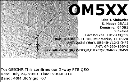 Callsign=om5xx VisitorCallsign=OE9IHR QSODate=2020-07-24 20 48 00 0 Band=40M Mode=FT8
