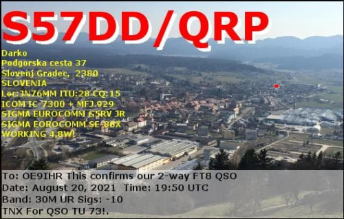 Callsign=S57DD VisitorCallsign=OE9IHR QSODate=2021-08-20 19 50 00 0 Band=30M Mode=FT8