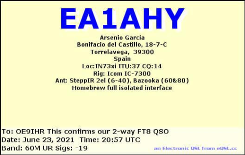 Callsign=EA1AHY VisitorCallsign=OE9IHR QSODate=2021-06-23 20 57 00 0 Band=60M Mode=FT8