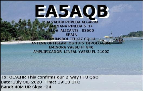 Callsign=EA5AQB VisitorCallsign=OE9IHR QSODate=2020-07-30 19 13 00 0 Band=40M Mode=FT8