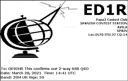 Callsign=ED1R VisitorCallsign=OE9IHR QSODate=2021-03-28 14 41 00 0 Band=20M Mode=SSB