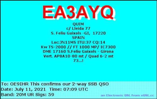 Callsign=ea3ayq VisitorCallsign=OE9IHR QSODate=2021-07-11 07 09 00 0 Band=20M Mode=SSB