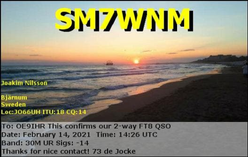 Callsign=SM7WNM VisitorCallsign=OE9IHR QSODate=2021-02-14 14 26 00 0 Band=30M Mode=FT8