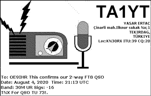 Callsign=TA1YT VisitorCallsign=OE9IHR QSODate=2020-08-04 21 13 00 0 Band=30M Mode=FT8