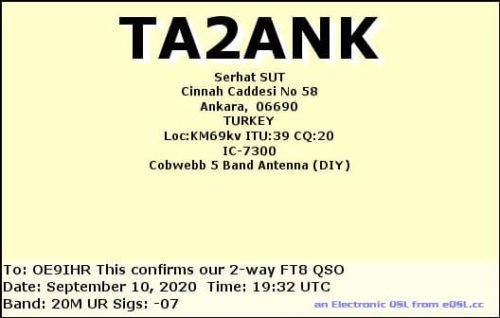 Callsign=TA2ANK VisitorCallsign=OE9IHR QSODate=2020-09-10 19 32 00 0 Band=20M Mode=FT8