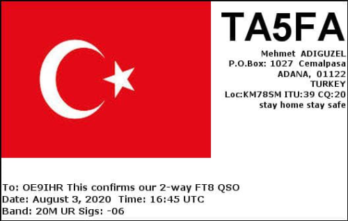 Callsign=TA5FA VisitorCallsign=OE9IHR QSODate=2020-08-03 16 45 00 0 Band=20M Mode=FT8