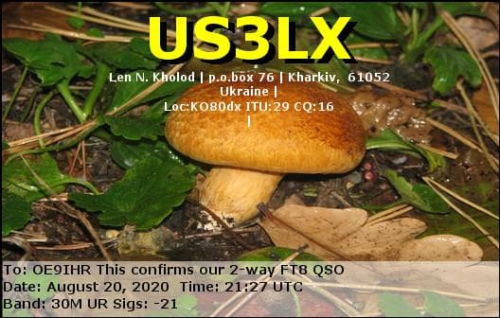 Callsign=US3LX VisitorCallsign=OE9IHR QSODate=2020-08-20 21 27 00 0 Band=30M Mode=FT8