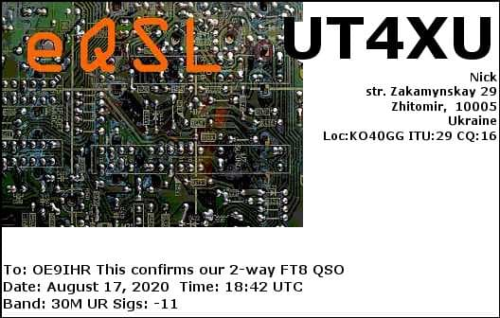Callsign=UT4XU VisitorCallsign=OE9IHR QSODate=2020-08-17 18 42 00 0 Band=30M Mode=FT8
