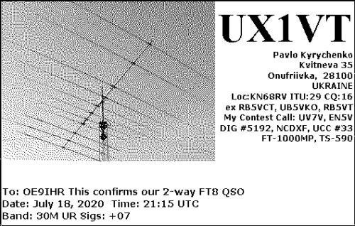 Callsign=UX1VT VisitorCallsign=OE9IHR QSODate=2020-07-18 21 15 00 0 Band=30M Mode=FT8