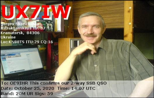 Callsign=UX7IW VisitorCallsign=OE9IHR QSODate=2020-10-25 14 07 00 0 Band=20M Mode=SSB