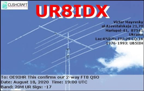 Callsign=ur8idx VisitorCallsign=OE9IHR QSODate=2020-08-18 19 00 00 0 Band=20M Mode=FT8