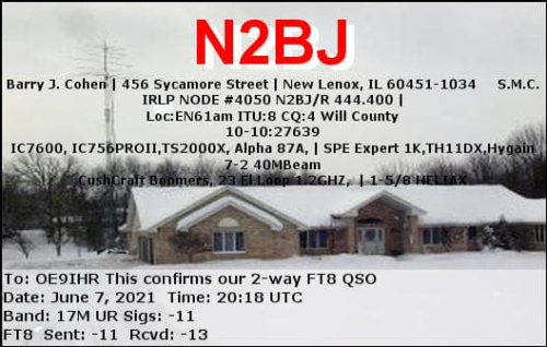 Callsign=n2bj VisitorCallsign=OE9IHR QSODate=2021-06-07 20 18 00 0 Band=17M Mode=FT8
